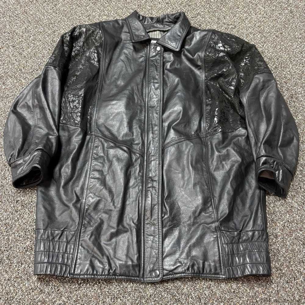 Vintage Pelle Cuir Leather Jacket Black Embossed Womens Large Designer Rare